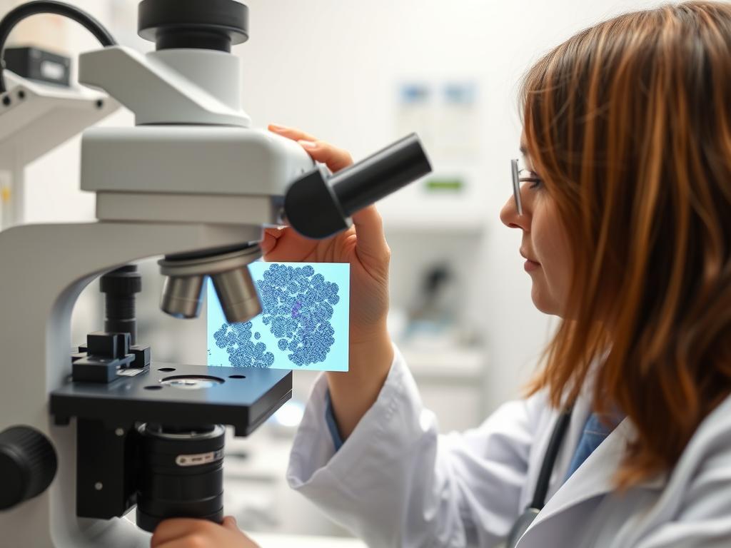 Veterinarian examining a dog sample for Giardia diagnosis