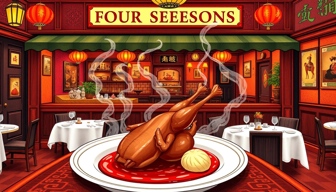 Image of Four Seasons Chinese restaurant in London's Chinatown, showcasing their roast duck.