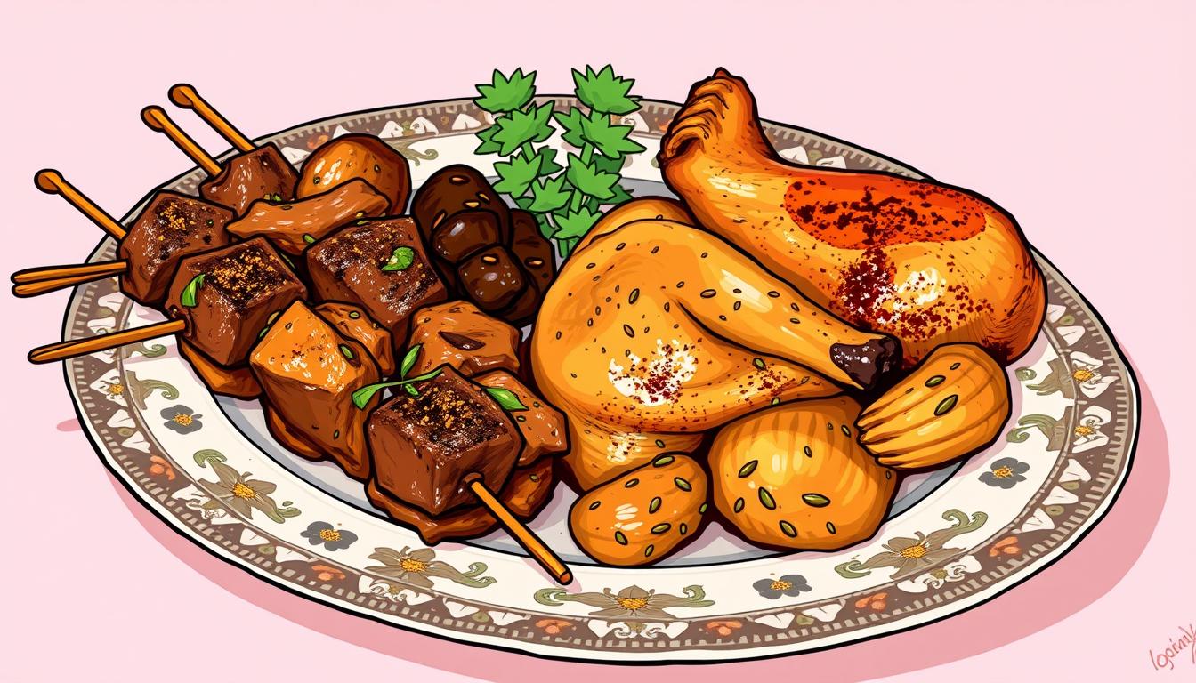 Image of Silk Road's cumin-spiced lamb skewers and big plate chicken
