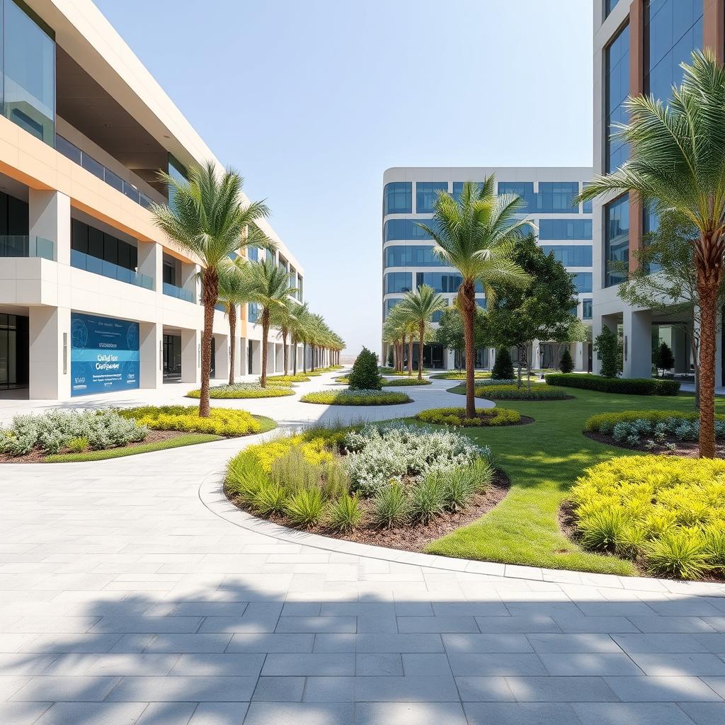 Commercial landscape design for Abu Dhabi office complex by Akkad Consultants