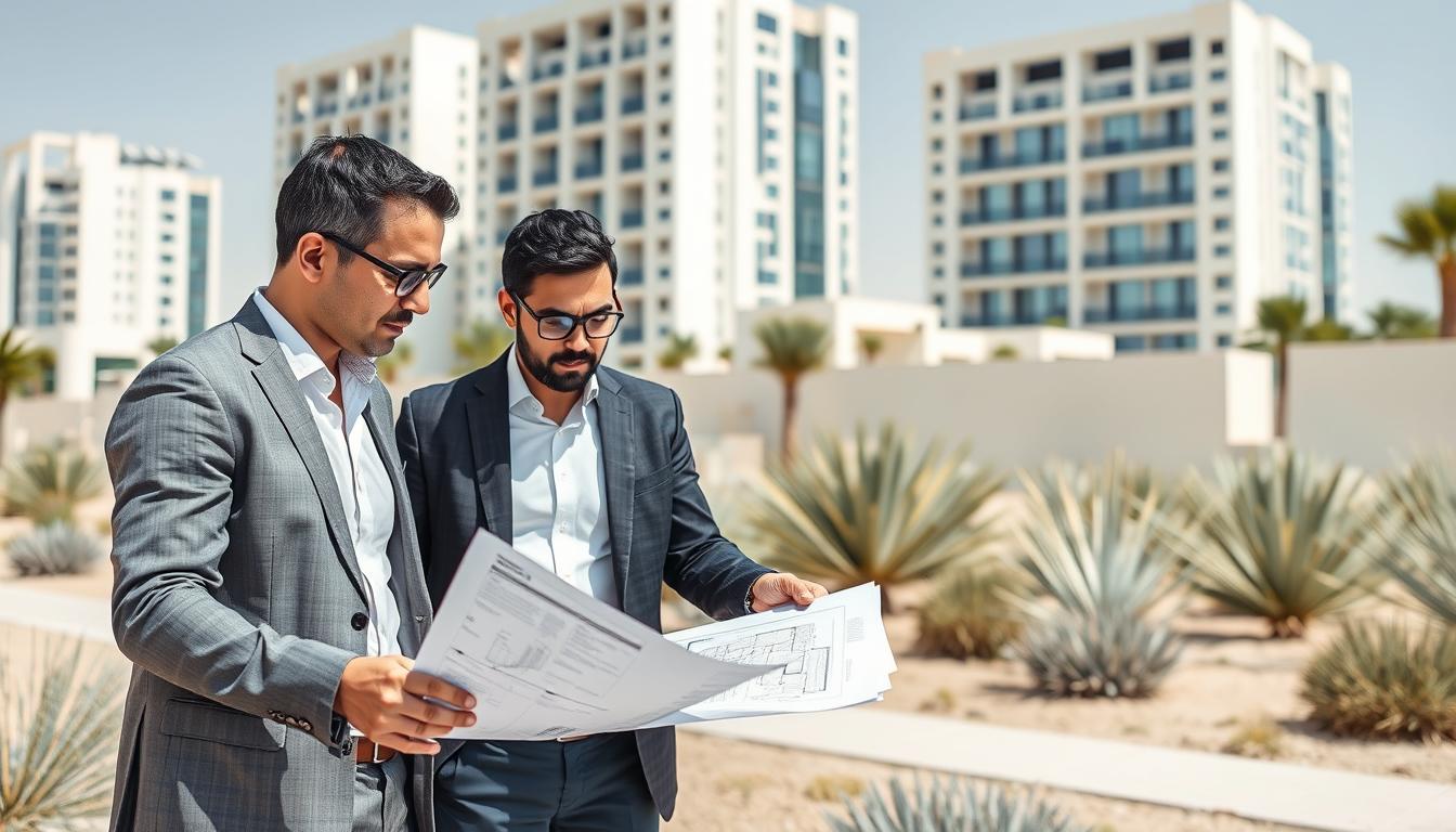 Professional landscape design team from Akkad Consultants working on an Abu Dhabi garden project