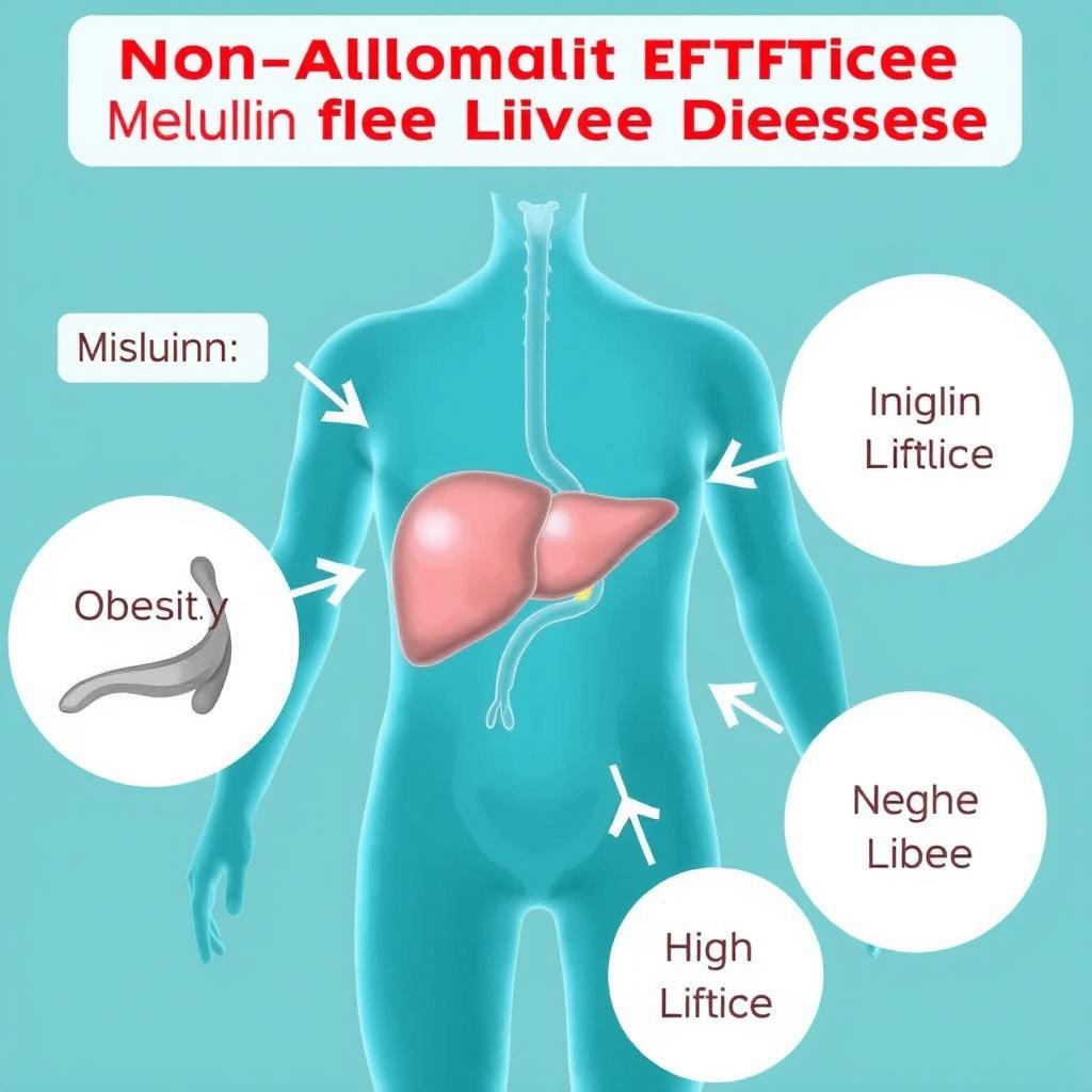 Diagrama ilustrando os fatores metabólicos que contribuem para a gordura no fígado não alcoólica
