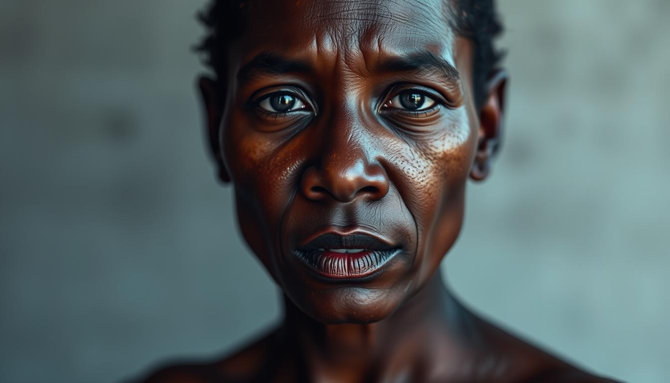 A soulful portrait of a person with Xeroderma pigmentosum, their fragile skin glowing under soft, diffused lighting. The subject's face conveys a bittersweet expression, reflecting the challenges and resilience of living with this rare, sun-sensitive condition. The background is purposefully hazy, drawing the viewer's gaze to the central figure and their unwavering strength in the face of adversity. Subtle textures and muted colors evoke a sense of empathy and understanding for the unique quality of life experienced by those affected by Xeroderma pigmentosum.