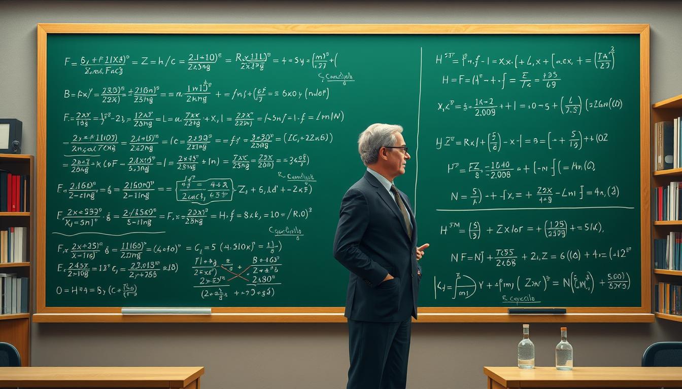 A detailed illustration of various methods for solving differential equations. In the foreground, a chalkboard filled with mathematical expressions and step-by-step explanations. In the middle ground, a professor gesturing towards the board, deep in thought. The background depicts a university classroom, with bookshelves, scientific equipment, and large windows letting in soft, natural lighting. The overall mood is one of academic focus and intellectual discovery, capturing the essence of mastering differential equations.