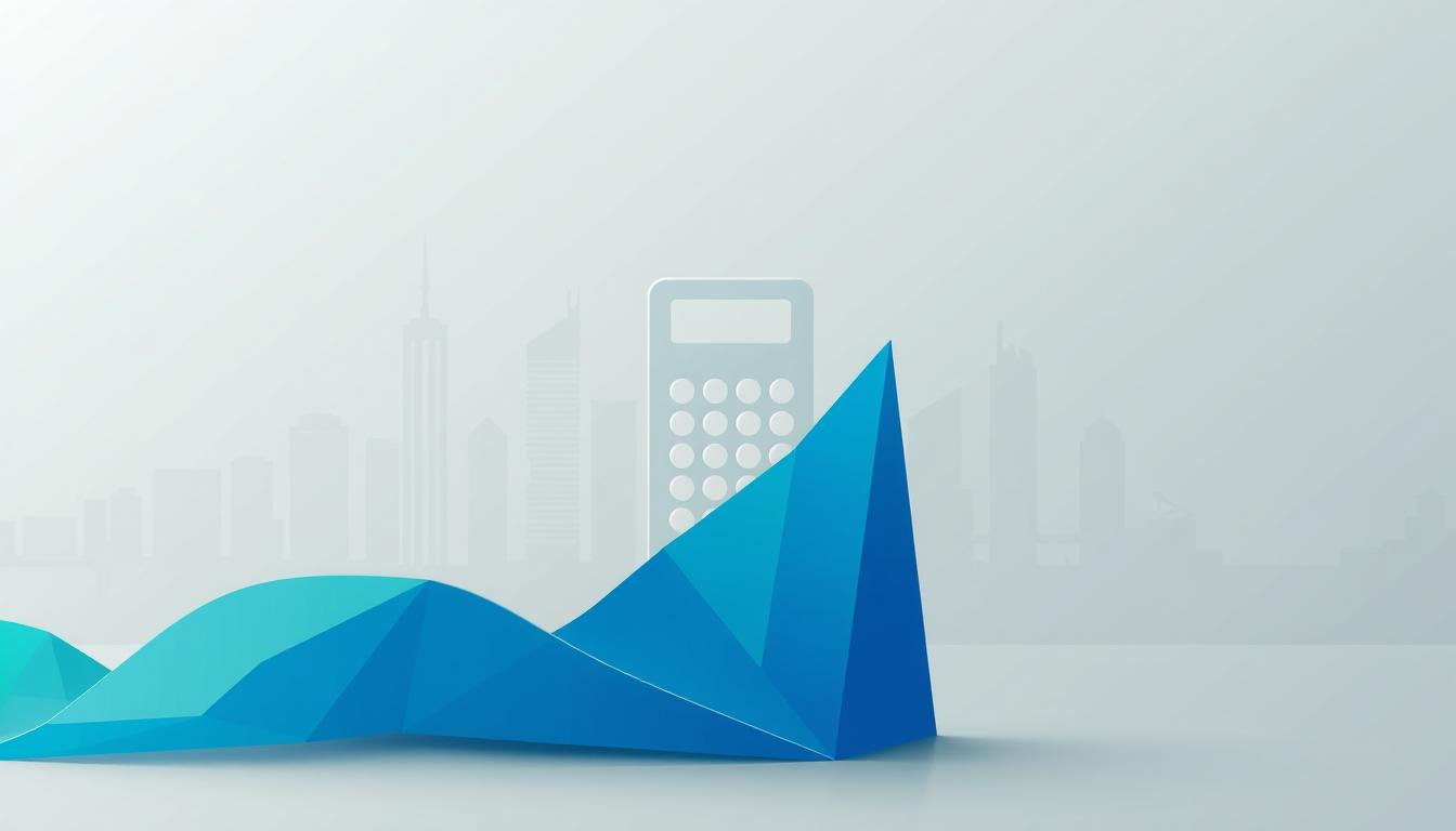 A modern, minimalist illustration of the concept of "business mathematics". In the foreground, a geometric graph or chart in shades of blue and green, conveying data visualization and financial analysis. In the middle ground, a stylized calculator or abacus, representing the essential mathematical tools of business. In the background, a clean, abstract cityscape in muted tones, symbolizing the urban business environment. The overall mood is one of professionalism, efficiency, and data-driven decision-making. Soft, directional lighting creates depth and highlights the key elements. The composition is balanced and visually striking, capturing the pivotal role of mathematics in the world of business.