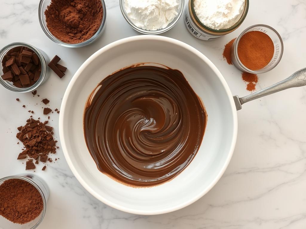 Mixing chocolate cake batter in a bowl