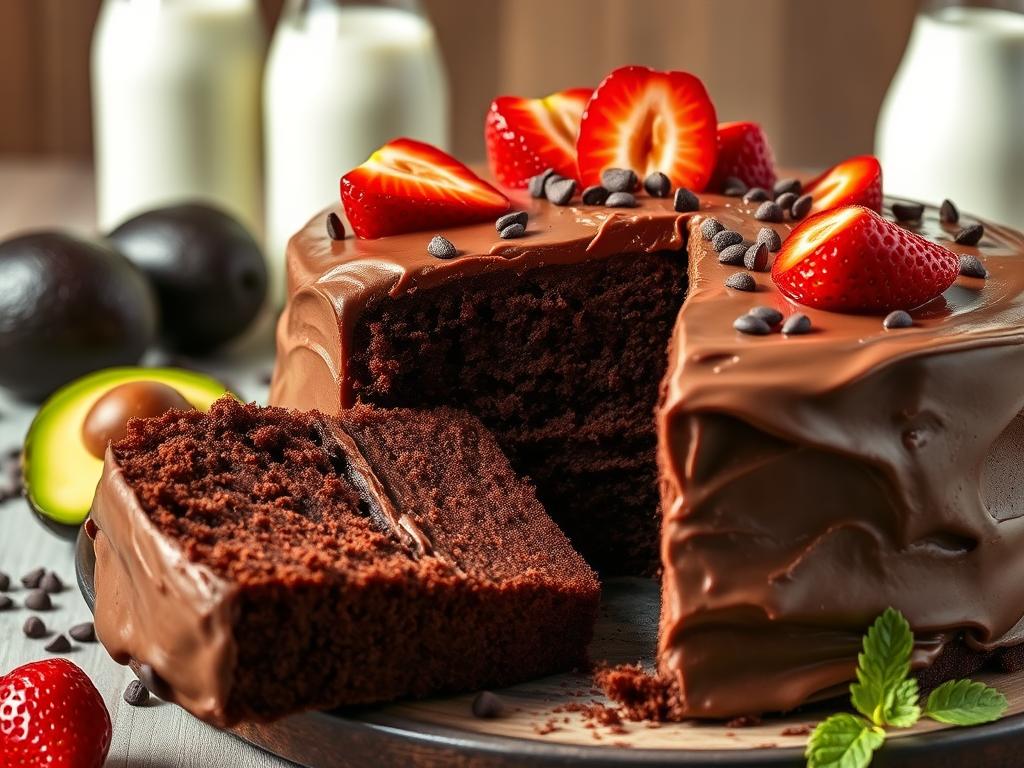 Vegan chocolate cake with avocado frosting