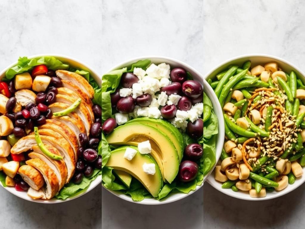 Three variations of the Grilled Chicken & Avocado Salad Bowl