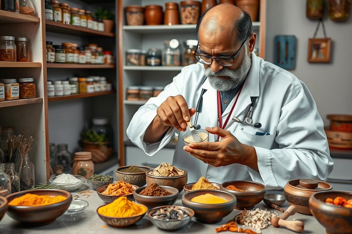 Herbal medicine preparation at the Best Ayurveda & Panchakarma Retreat in Rishikesh
