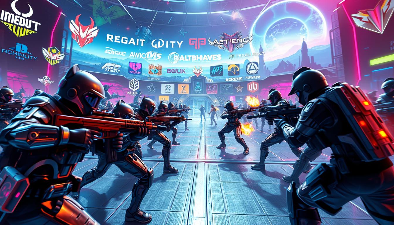A vibrant, dynamic scene of emerging competitive FPS games. In the foreground, intricate character models battle it out in a high-tech, futuristic arena, with gleaming weapons and armor. The middle ground features a diverse array of game logos and visuals, hinting at the breadth of the genre. In the background, a kaleidoscope of abstract shapes and neon-tinged landscapes suggest the rapid evolution and innovation within the FPS esports landscape. Lighting is dramatic, with sharp contrasts and a sense of energy and motion, conveying the excitement and anticipation surrounding these new and upcoming titles.