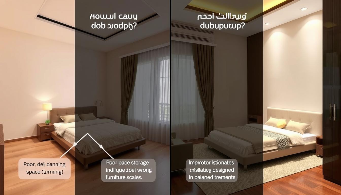 مقارنة بين تصميم غرفة نوم صحيح وآخر به أخطاء شائعة في التخطيط
