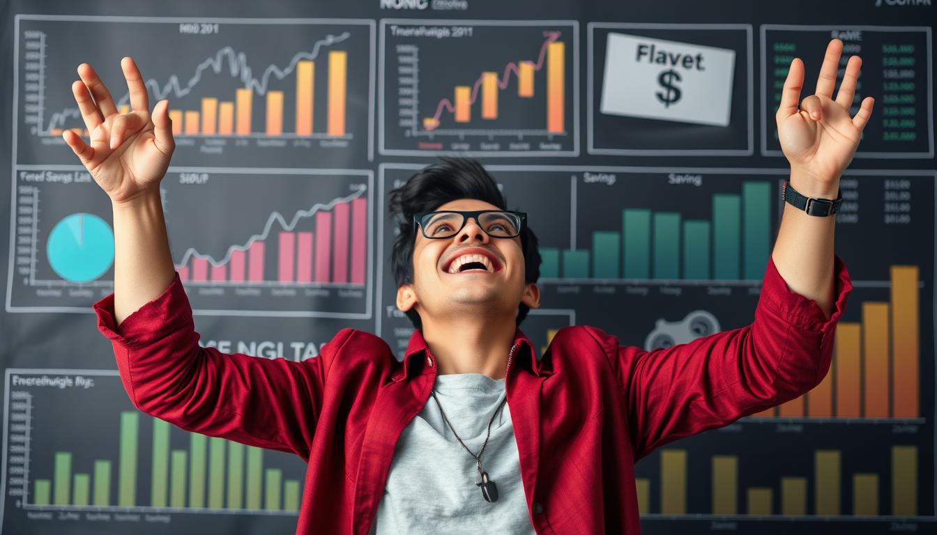 Pessoa celebrando conquistas financeiras após aprender sobre finanças