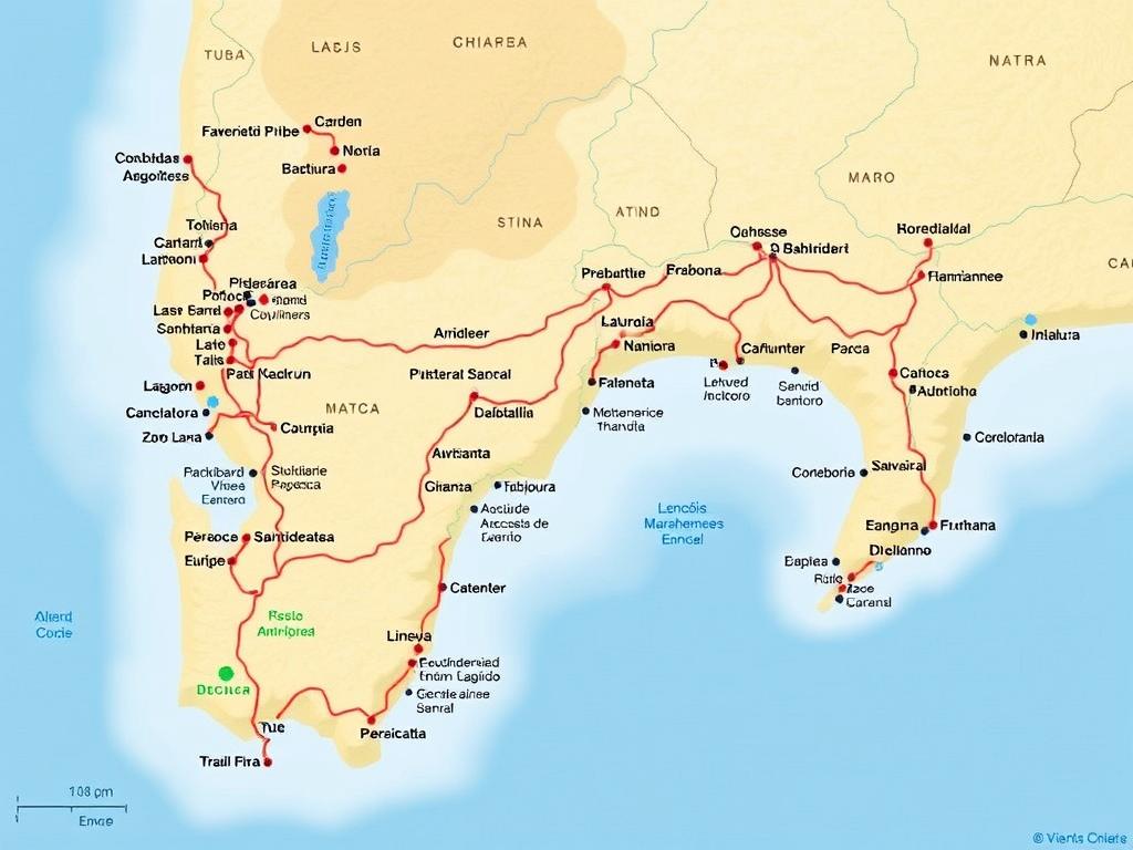 Mapa dos Lençóis Maranhenses mostrando as principais rotas de acesso e atrações