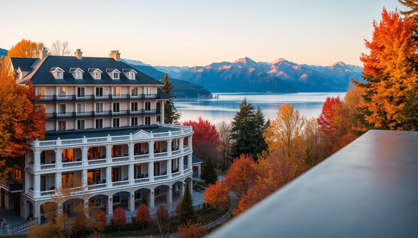 Hotel com vista para o lago em Bariloche durante o outono