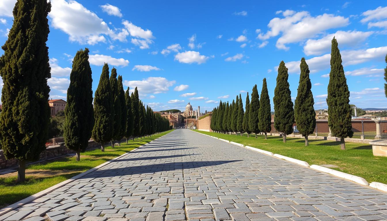 Trilha histórica da Via Appia Antica em Roma na Itália