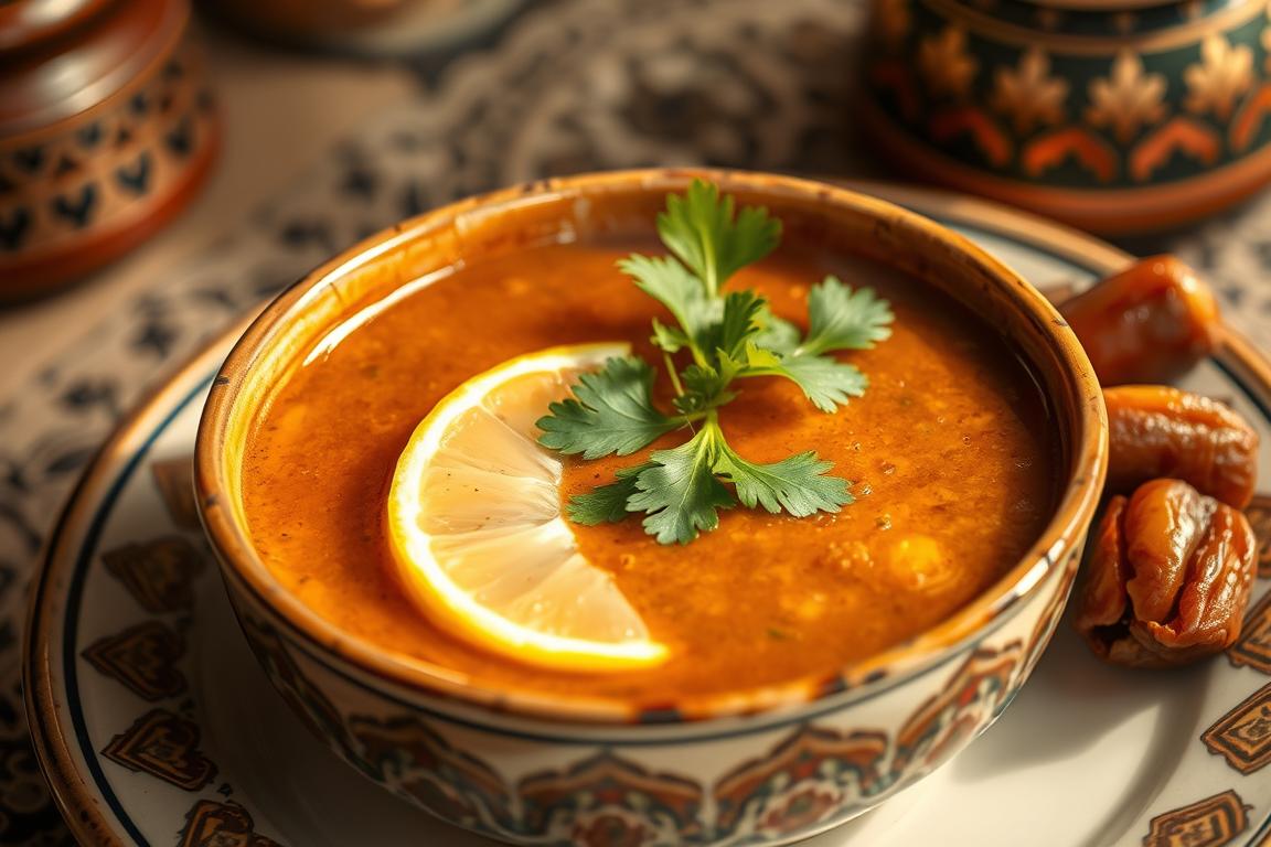 حساء الحريرة المغربي التقليدي مع التمر والليمون