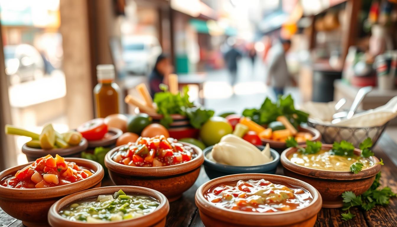 Mexican street food condiments