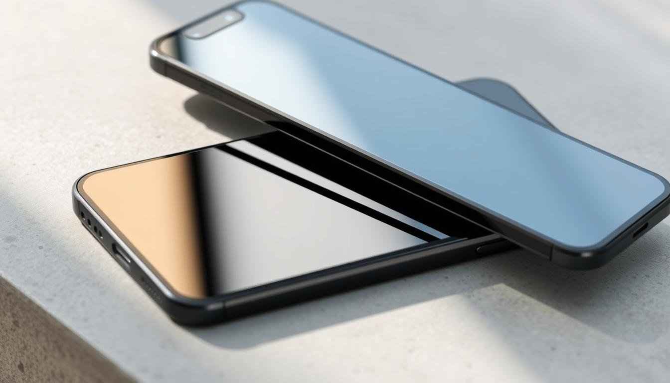 Best Privacy Screen Protector for iPhone 15 Pro Max – Anti-Spy Tempered Glass Guide 2025 5 A high-quality tempered glass privacy screen protector for the iPhone 15 Pro Max, with a sleek, minimalist design. The glass has a subtle tint and advanced anti-spy technology, ensuring privacy and clarity. Shot in natural daylight, the screen protector is displayed on the phone's matte black frame, highlighting its seamless integration. The image showcases the protector's durable, scratch-resistant surface and smooth, responsive touch experience. The overall composition conveys a sense of premium quality and discreet privacy for the discerning smartphone user.