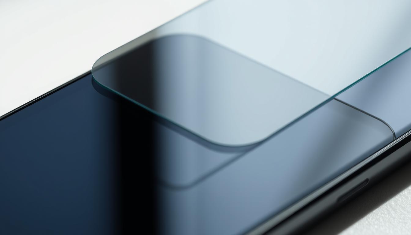iPhone 16 Pro Tempered Glass Screen Protector Review – What to Buy in 2025 3 A close-up view of a high-quality tempered glass screen protector specifically designed for the iPhone 16 Pro in 2025. The glass has a seamless edge-to-edge fit, with a sleek, polished finish that perfectly complements the phone's premium design. Subtle reflections on the surface indicate a glossy, fingerprint-resistant coating. Diffused lighting from the side casts soft shadows, highlighting the protector's robust thickness and durability. The image is captured with a macro lens at a shallow depth of field, emphasizing the screen protector's sophisticated craftsmanship and attention to detail.