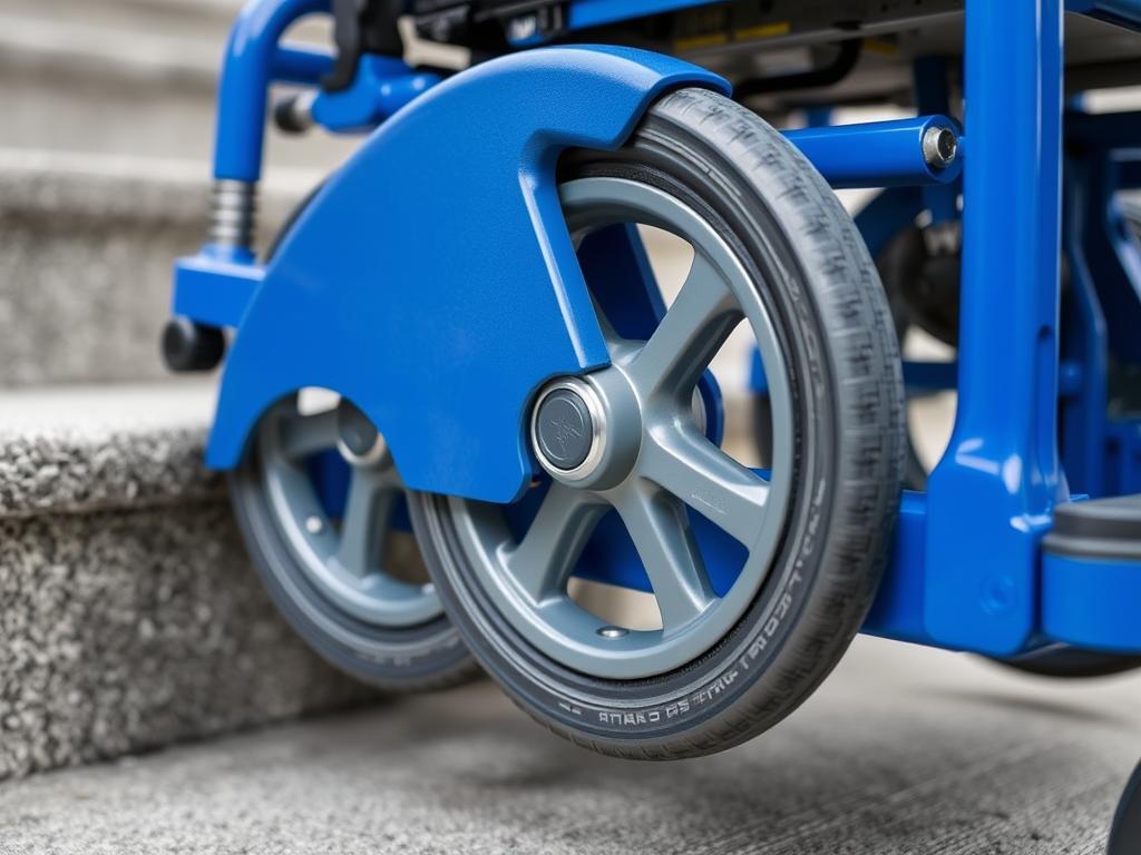 Sistema de rodas triplas da Cadeira De Subir E Descer Escadas azul