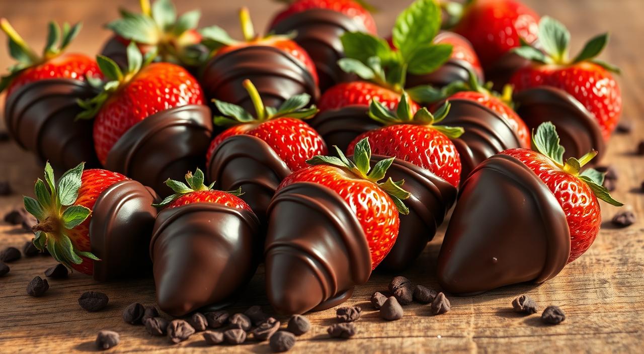 Homemade Chocolate Covered Strawberries Gourmet chocolate covered strawberries with assorted toppings on a marble platter