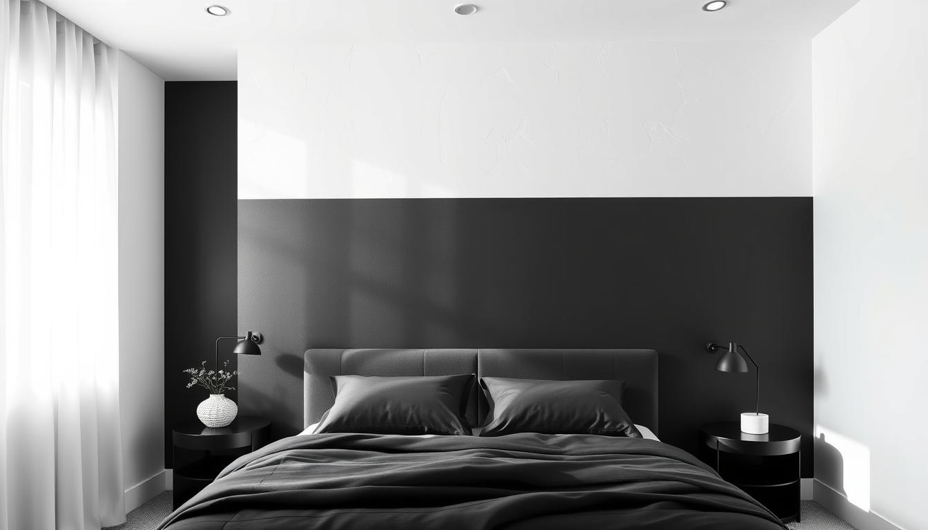 contemporary black and white bedroom wall treatments