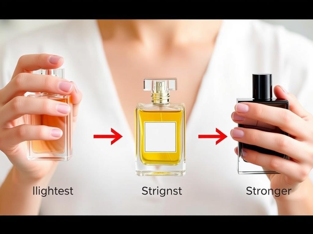 Demonstration of applying fragrances in order of intensity from lightest to strongest