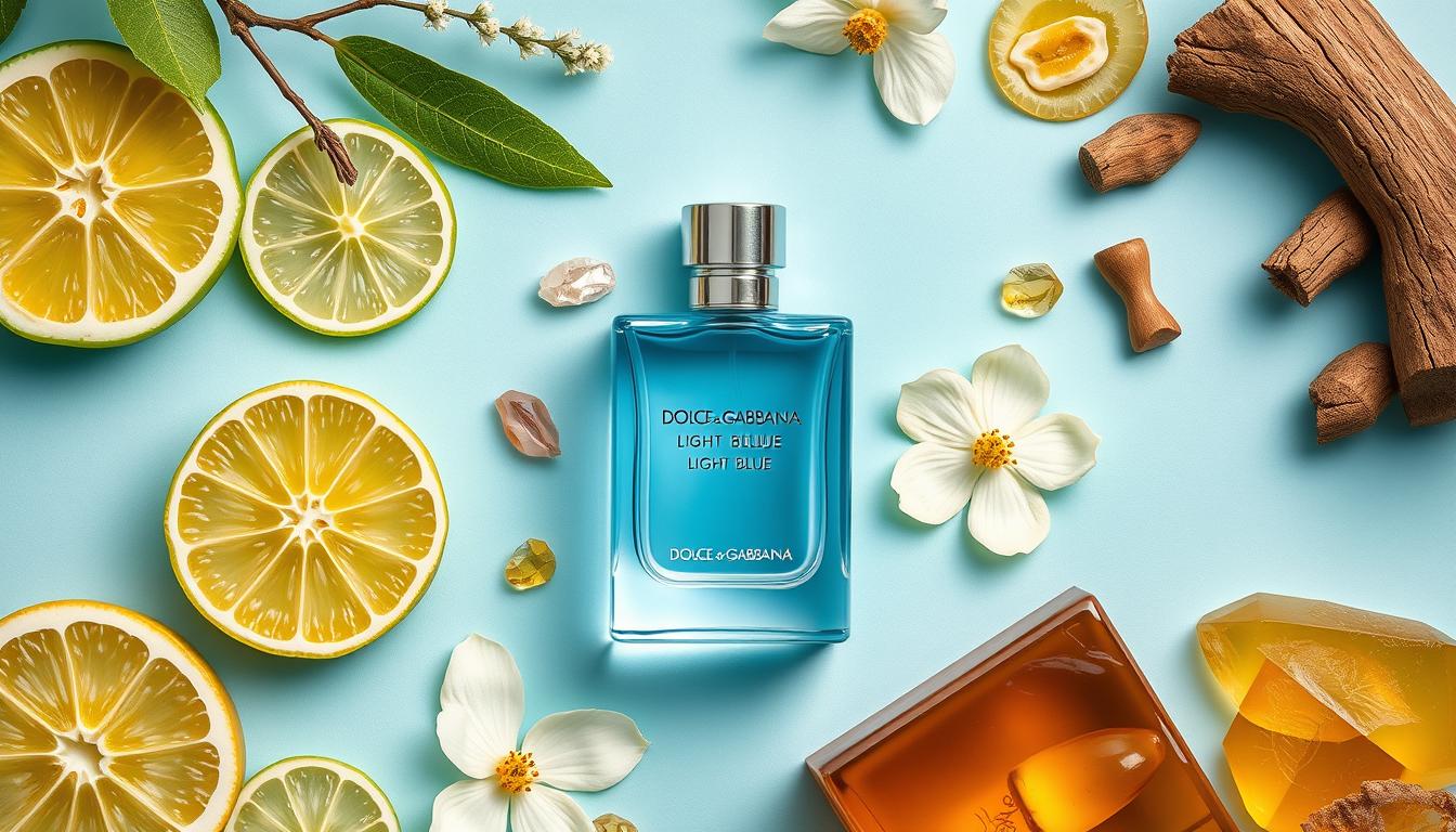 Ingredients of Dolce & Gabbana Light Blue displayed artistically