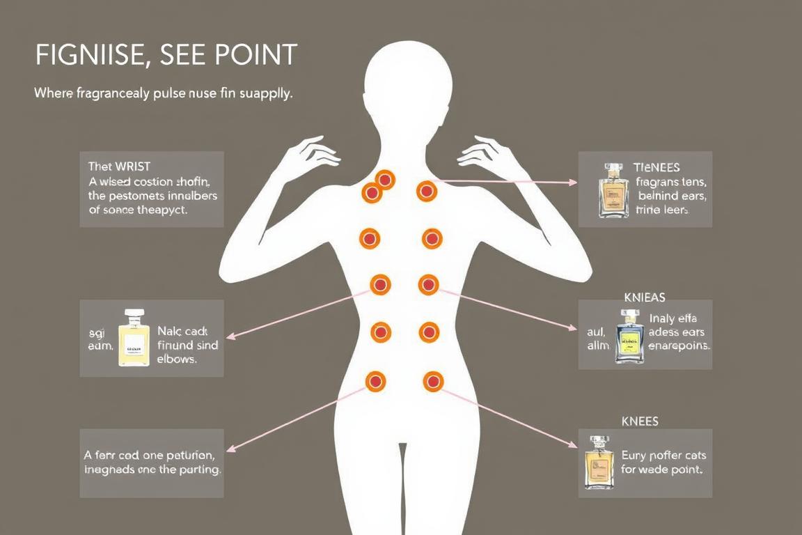 Diagram showing pulse points and optimal places for applying layered fragrances