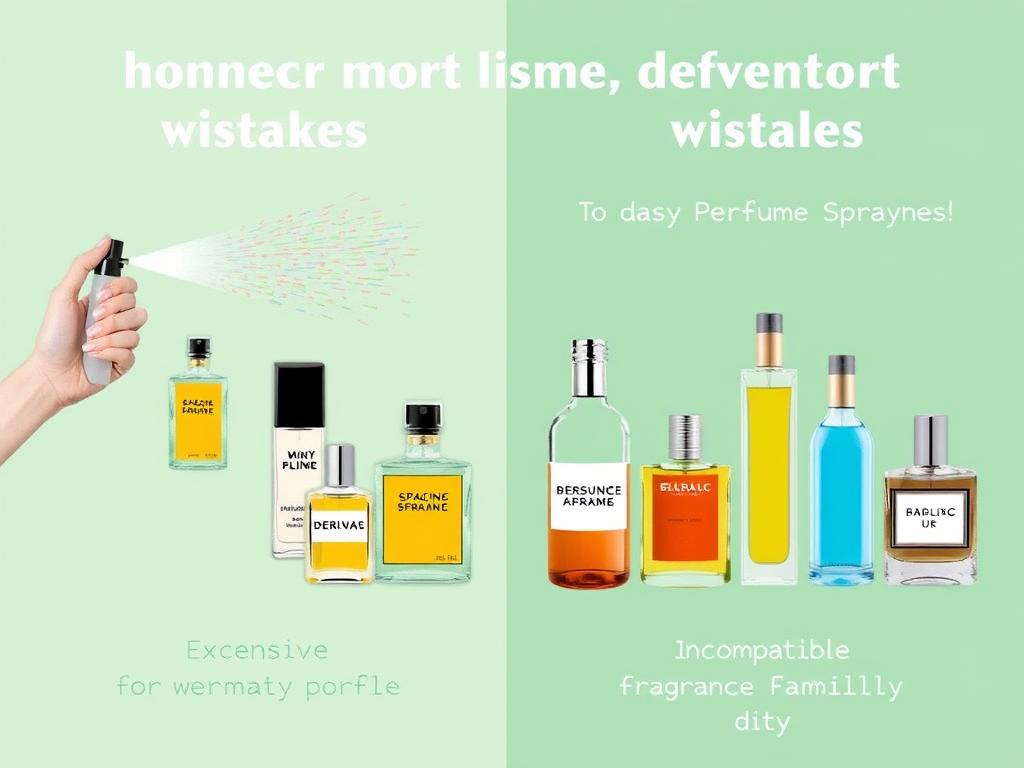 Visual representation of common fragrance layering mistakes to avoid