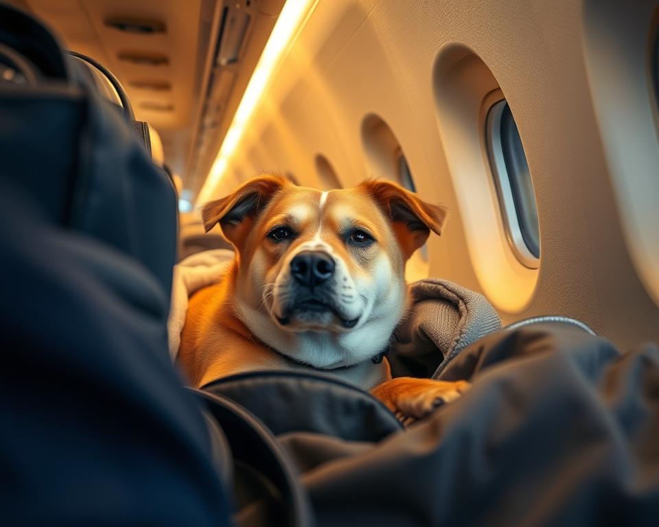 perro en bodega de avion