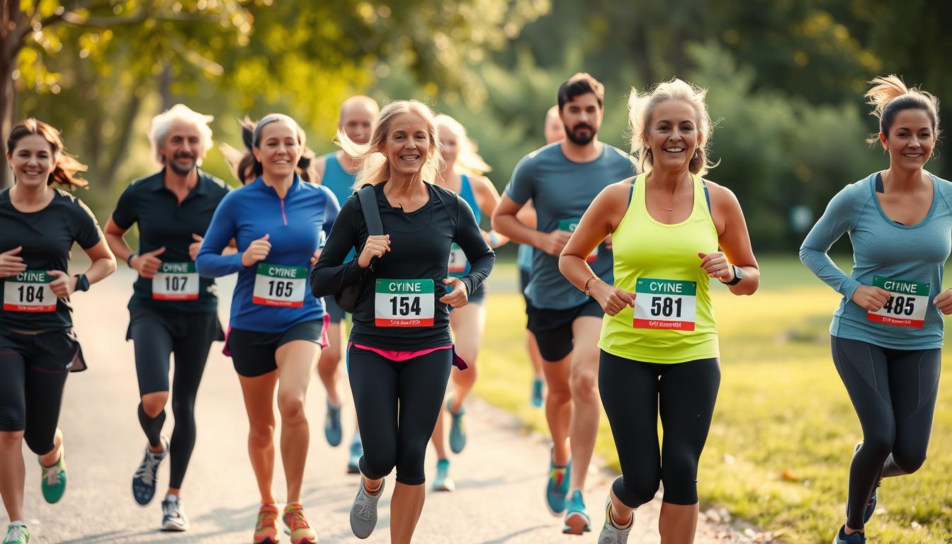 Group of diverse runners supporting each other