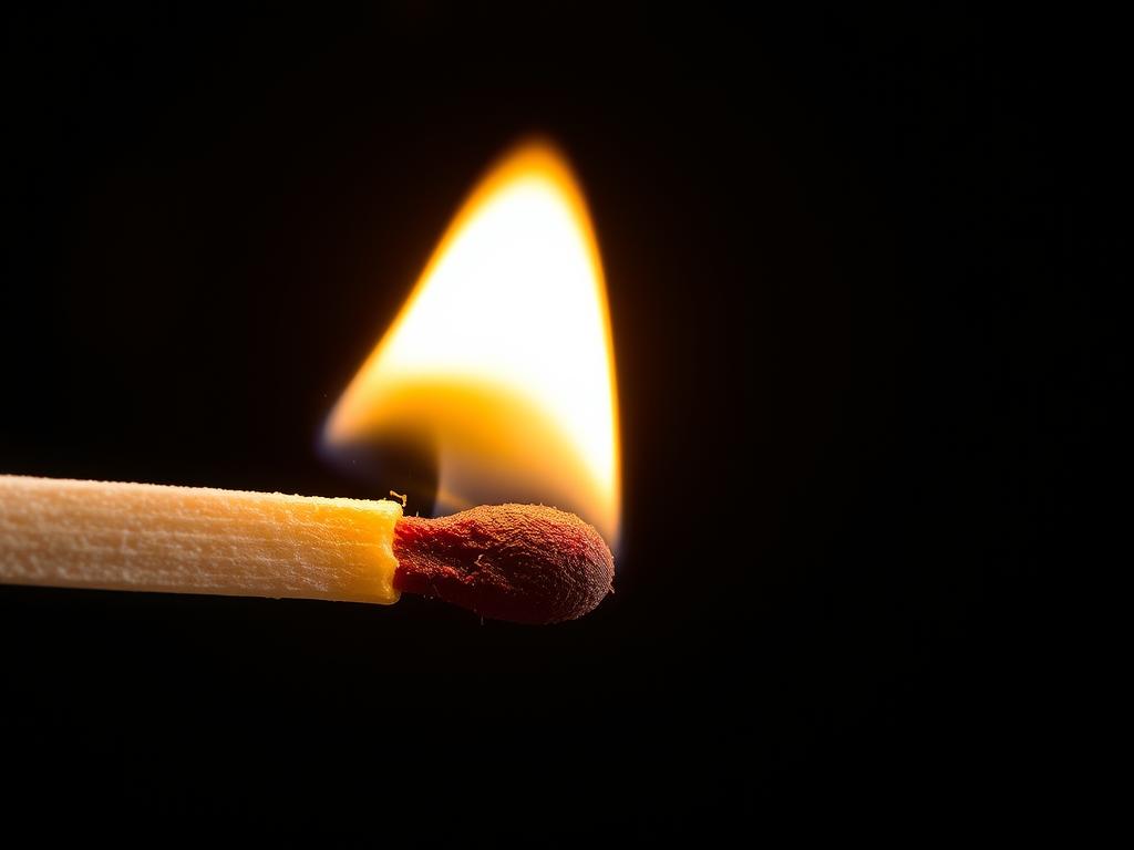 Match igniting showing real combustion process