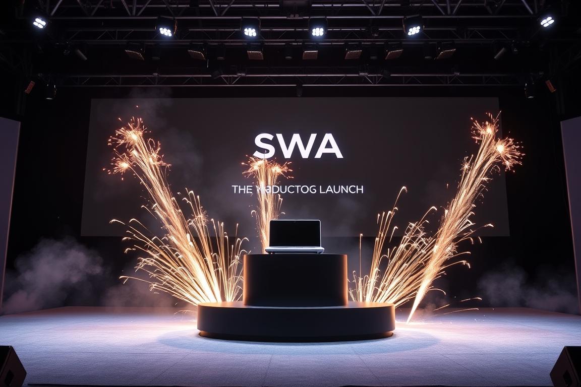 Corporate product launch with cold sparks
