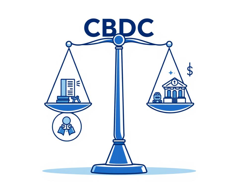 Balance scale showing CBDC benefits and risks