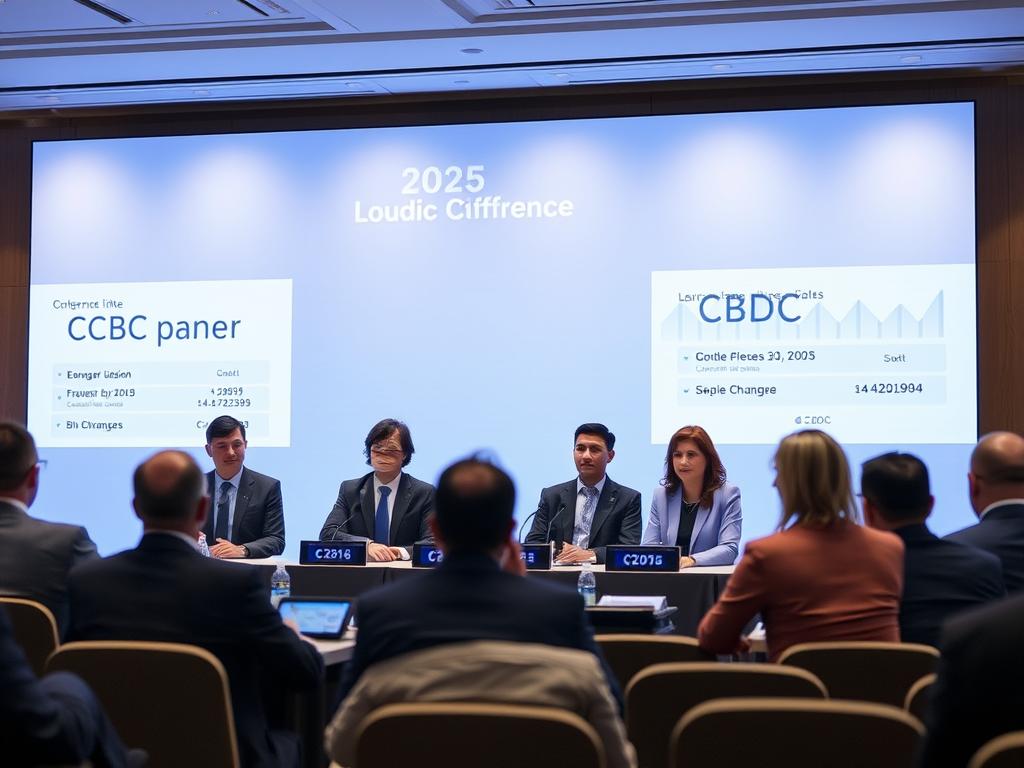 Financial experts discussing CBDC launch dates 2025 at a conference panel