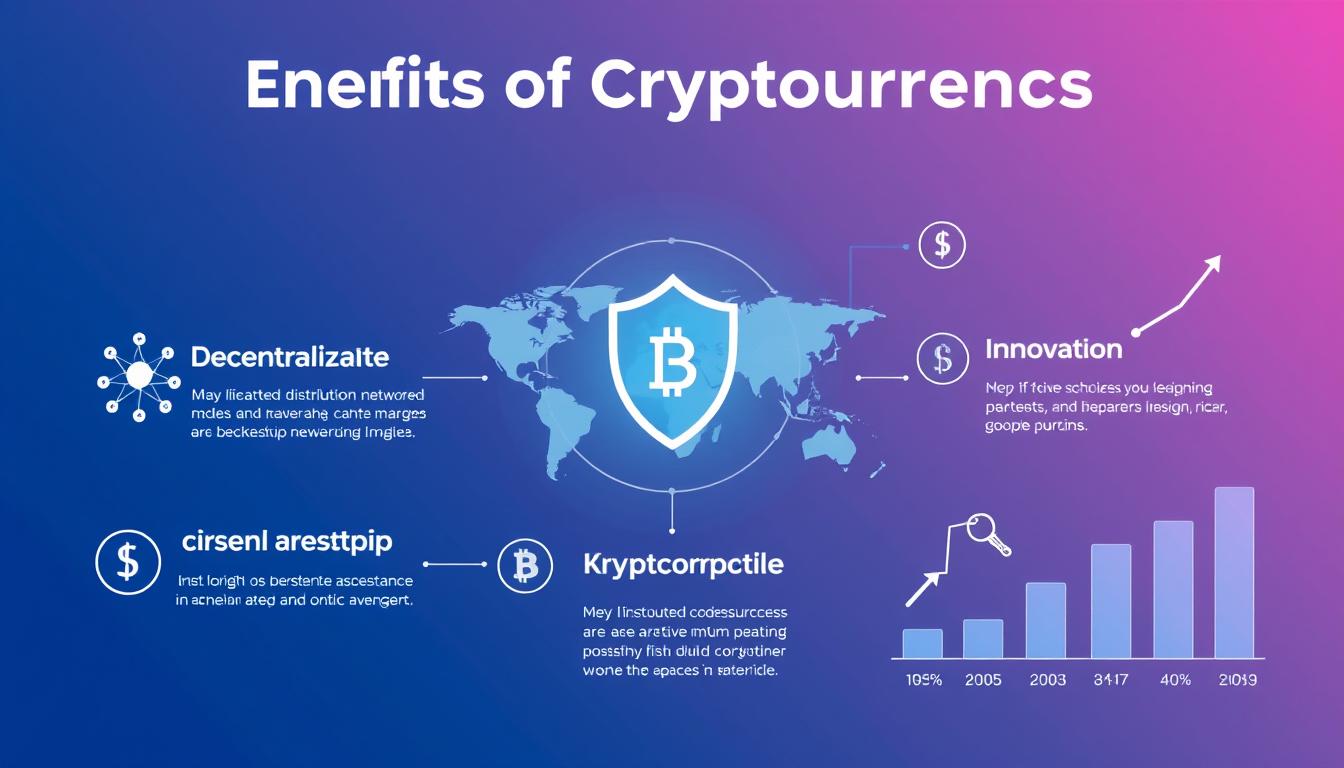 Benefits of cryptocurrency showing decentralization, global access, and censorship resistance
