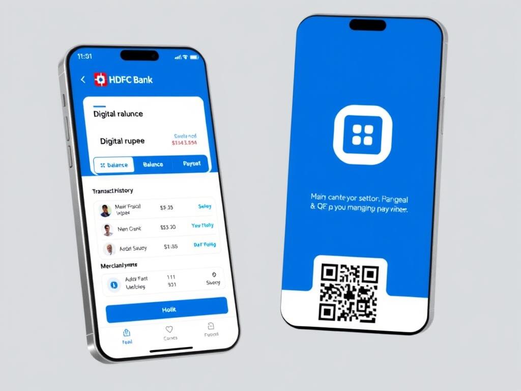 HDFC Bank Digital Rupee app interface showing transaction options