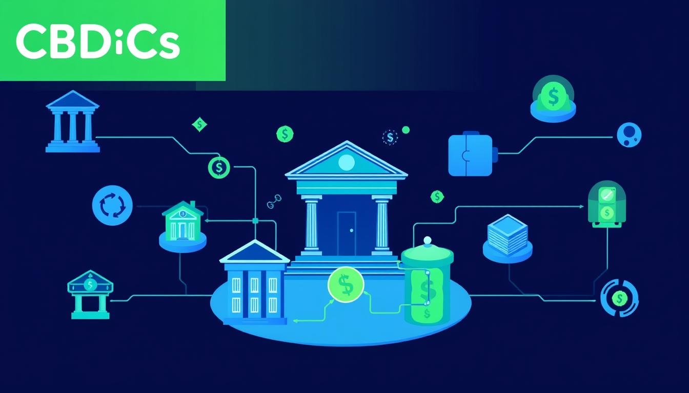Digital representation of CBDCs in Banking showing central bank connection to commercial banks