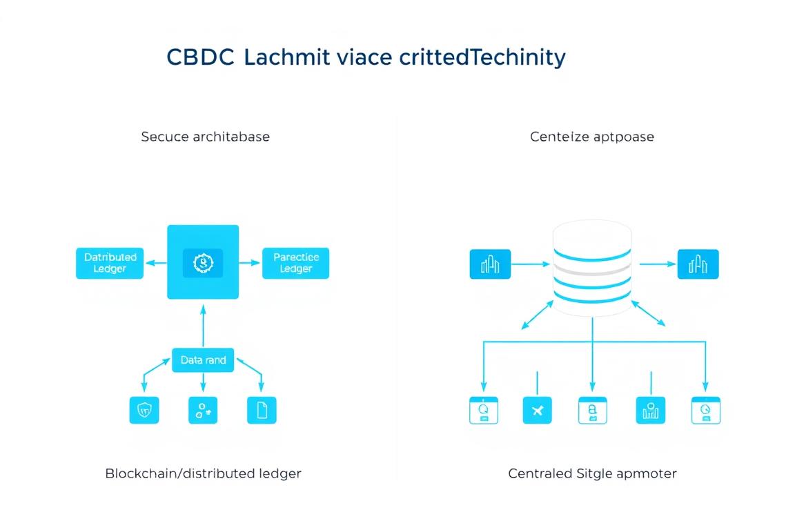 Illustration of CBDC technology architecture showing blockchain and centralized database options