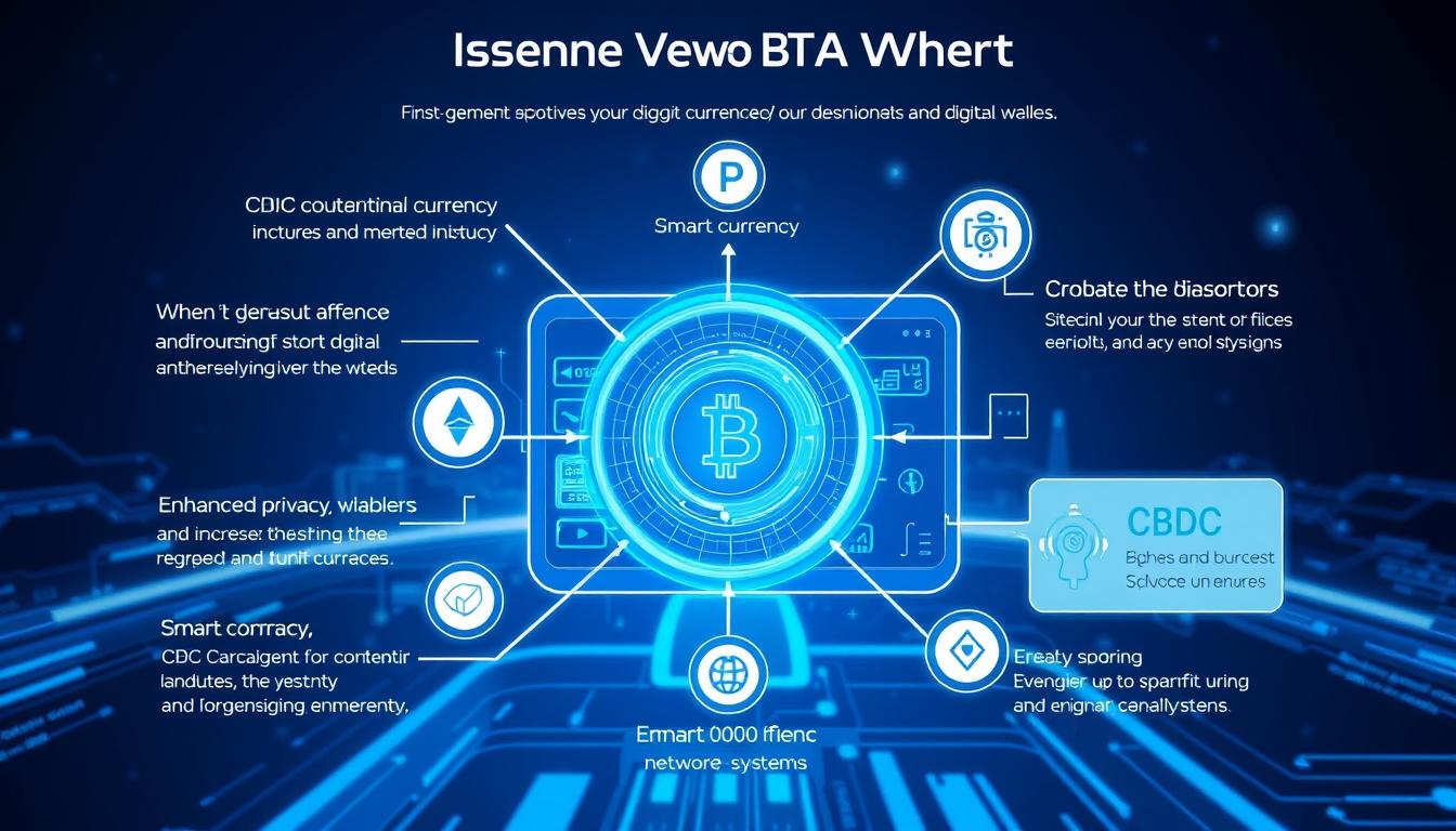 Future CBDC wallet features showing interoperability, smart contracts, and privacy enhancements