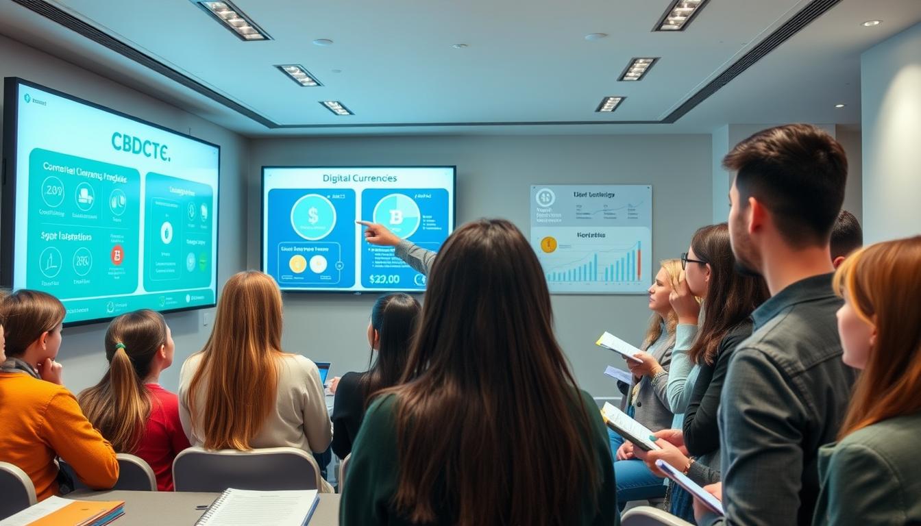 Digital currency education showing people learning about CBDCs vs. Cryptocurrency