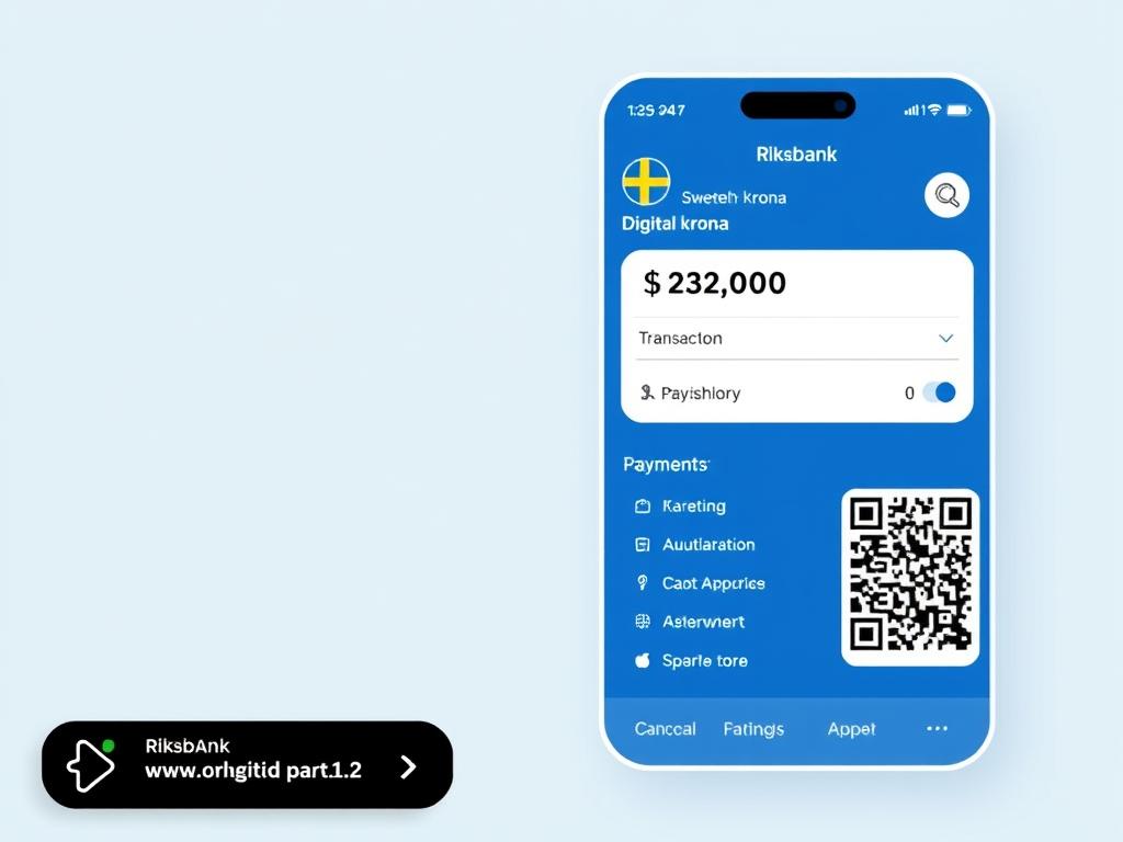 Digital Krona app interface showing Swedish CBDC pilot features