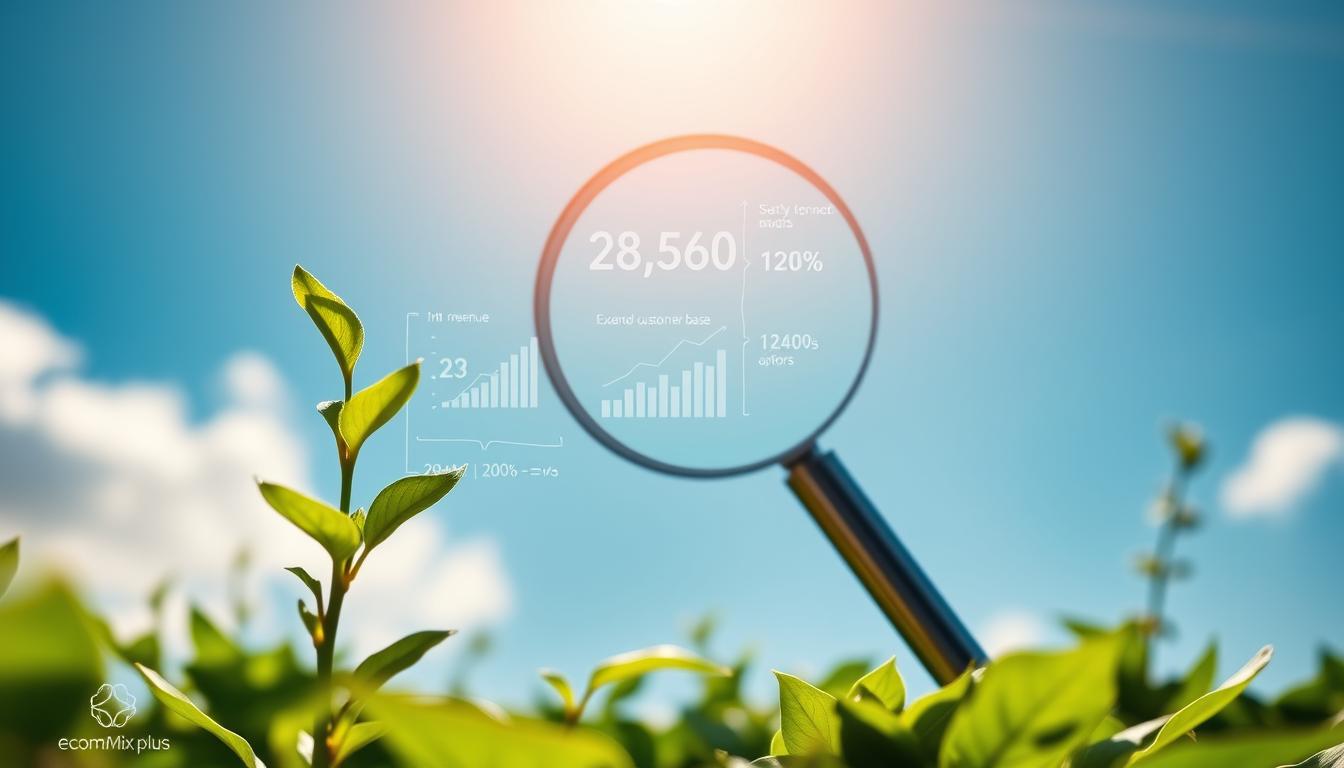 How to Manage Your Startup During the Growth Stage -EconoMix PLus A vibrant, high-resolution image showcasing the key growth stage indicators for a startup. In the foreground, a lush, flourishing plant symbolizes the rapid expansion and development of the business, its leaves and stem reaching towards the sky. In the middle ground, a magnifying glass highlights specific metrics such as increased revenue, expanded customer base, and streamlined operations - all represented by creative data visualizations. The background features the EconoMix Plus brand logo, conveying the analytical tools and resources available to track and manage this critical growth phase. Warm, natural lighting bathes the scene, evoking a sense of progress and optimism. The overall composition is clean, balanced, and designed to clearly communicate the visual cues of a startup's successful transition into the growth stage.