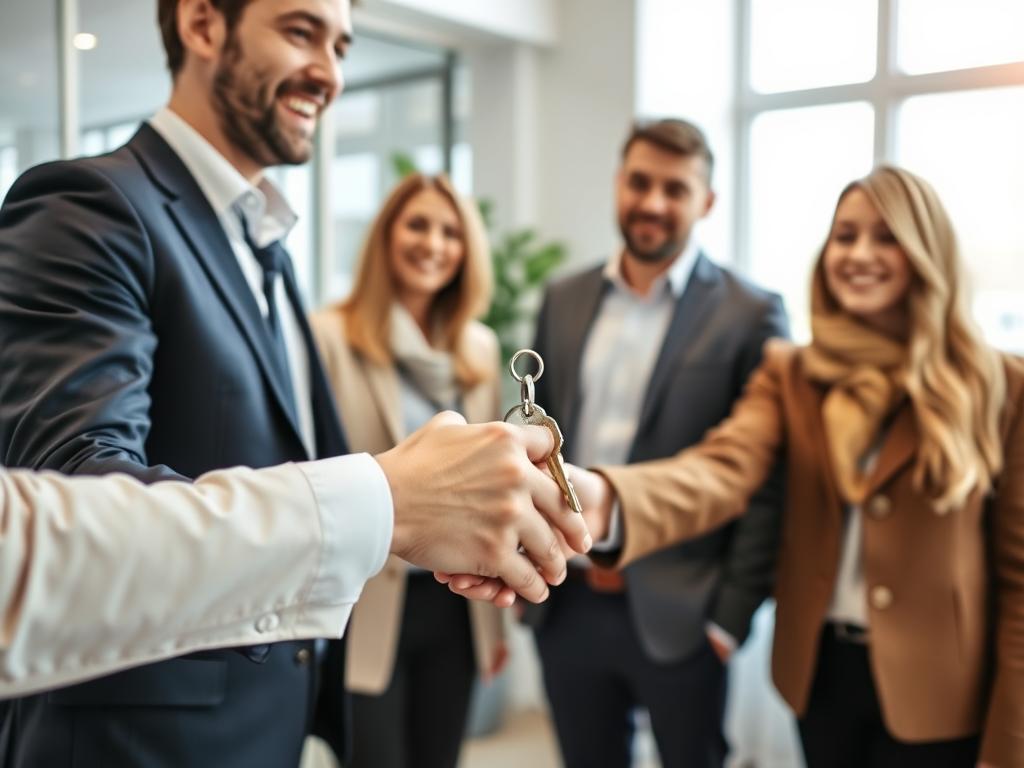 Immobilienmakler übergibt Schlüssel an neue Eigentümer in Regensburg