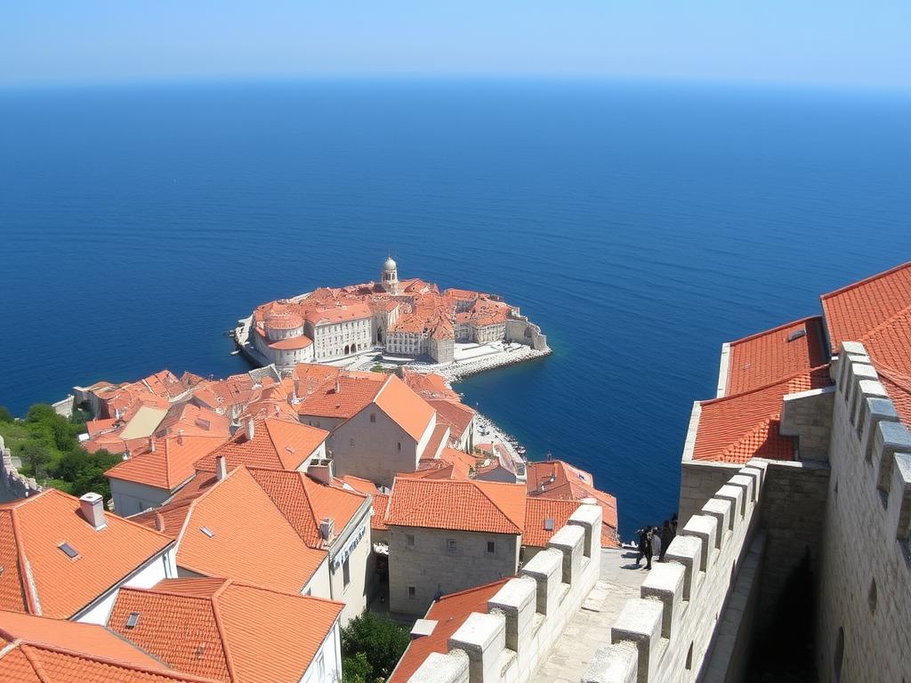 Stadtmauer von Dubrovnik mit Blick auf die Altstadt und das Meer - Urlaub in Dalmatinien