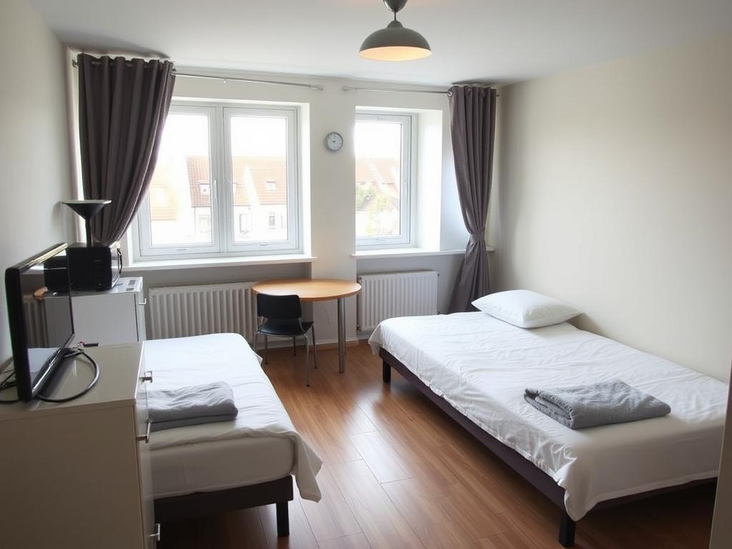 Monteurzimmer Dresden mit Einzelbetten und vollausgestatteter Küche