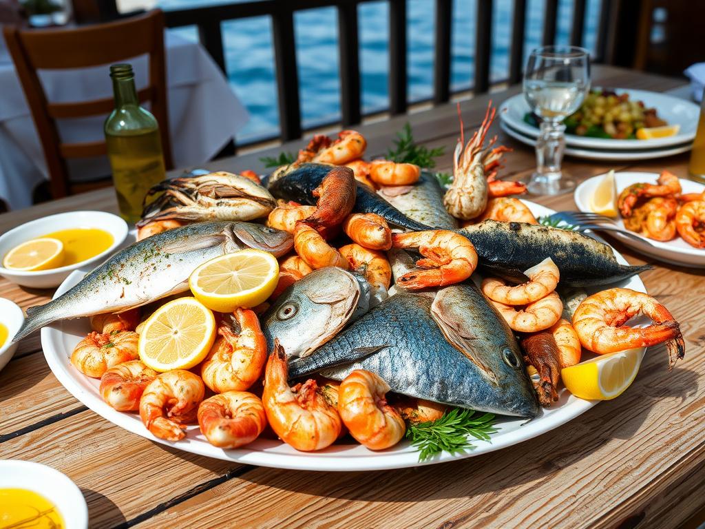 Frische griechische Meeresfrüchte und Fisch in einer Taverne in Chalkidiki