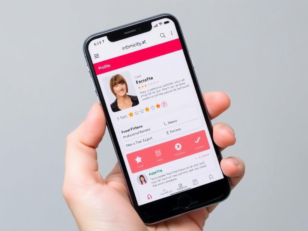 Smartphone mit Escort Wien Profil und Bewertungssystem auf intimcity.at