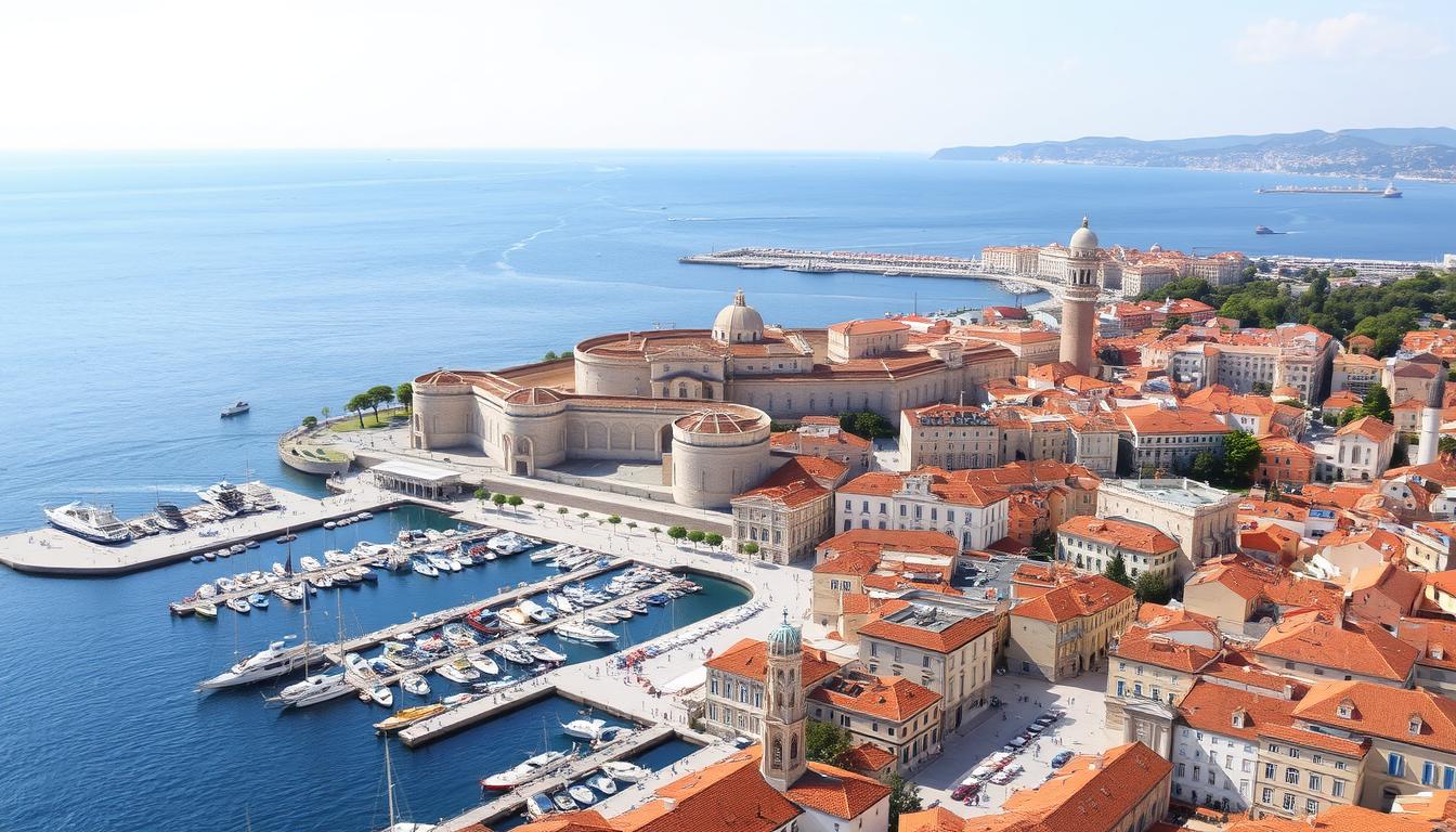 Panoramablick über Split mit dem Diokletianpalast und dem Hafen - erster Tag der Dalmatien-Reiseroute